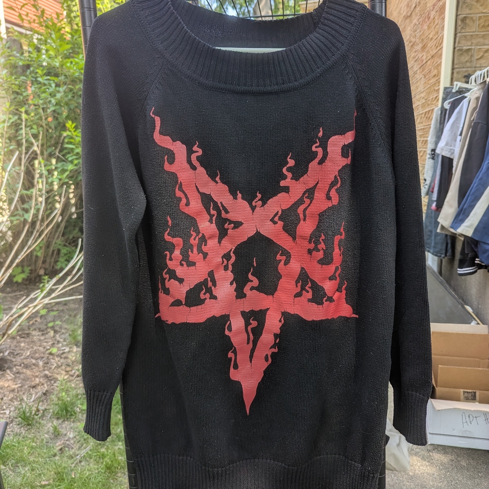 Killstar Black and Red Crew Neck Sweater with Bold Design